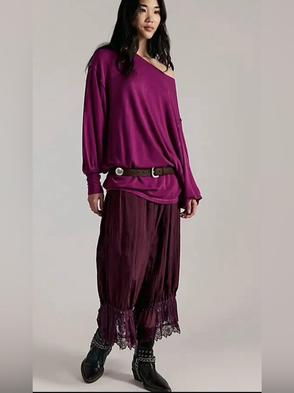 Free People Swept Up Sweatshirt Balloon Sleeves Off The Shoulder Neck Slouchy